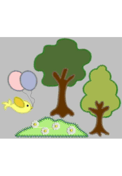 Apl027 - Trees landscape bird balloon